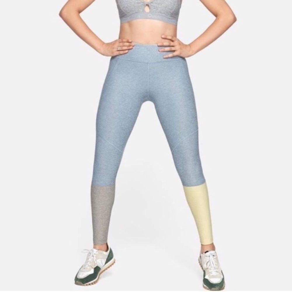 Outdoor Voices Color Blocked Legging 7/8 Medium Blue Ecru Yellow